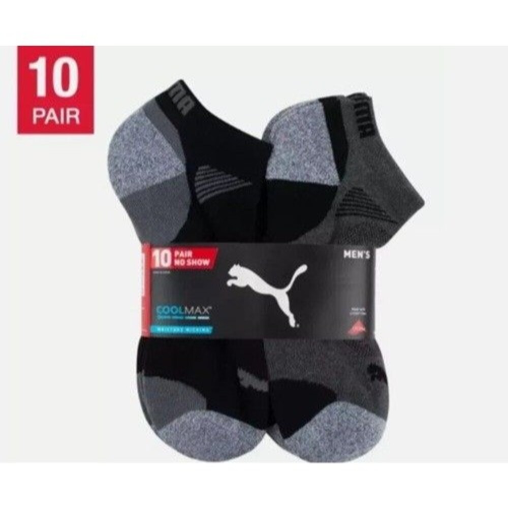 Puma Men's Cool Max No Show Extended Size Black Gray Socks Shoe 12-16 NWT
